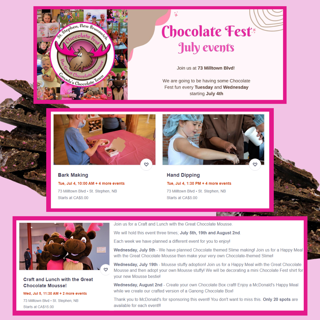 Chocolate Fest 2023 July Activities St. Stephen, New Brunswick